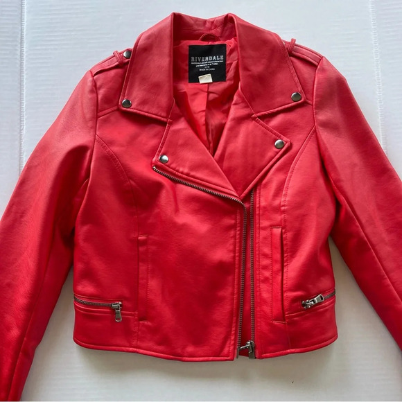 Women's Riverdale Southside Serpents jughead jones Red Leather Biker Jacket SZ S - Picture 8 of 11